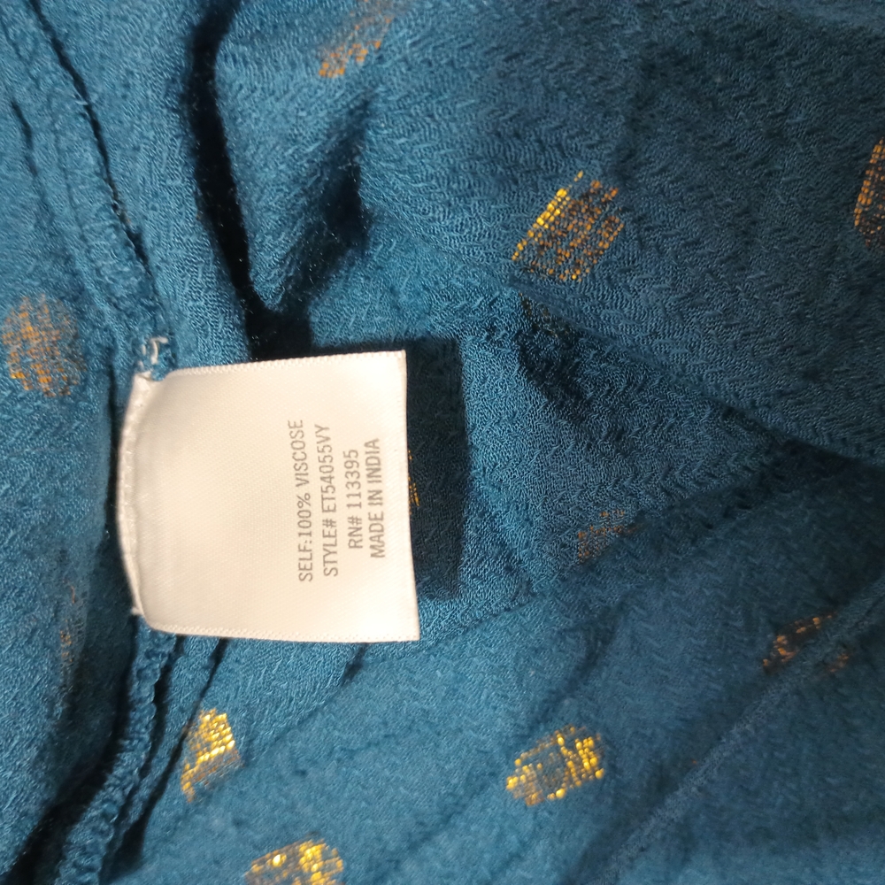 Blue Rain Teal Peasant Blouse with Gold Dot Accents - Picture 7 of 7